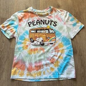 Womens Peanuts Graphic Tie Dye T-Shirt Size: M